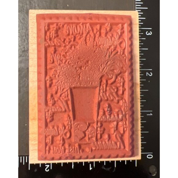 Wooden Mounted Rubber Stamp Romantic Script & Floral Great Impressions F425 - Picture 2 of 2